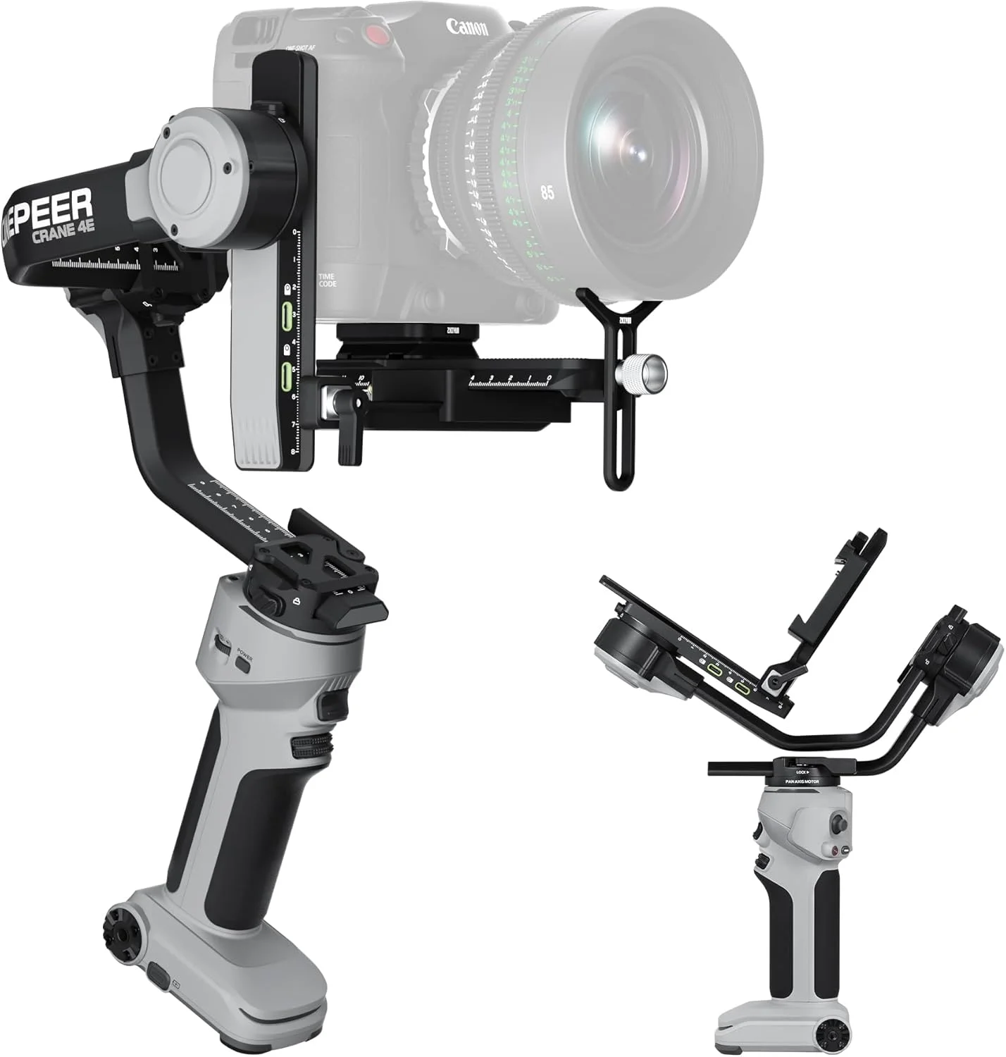 گیمبال دوربین ZHIYUN CINEPEER CRANE 4E [اورجینال] برای دوربین های DSLR و بدون آینه، گیمبال تثبیت کننده 3 محوره، تثبیت کننده دوربین سبک وزن برای نیکون/کانن/سونی/پاناسونیک/فوجی فیلم، خاکستری روشن