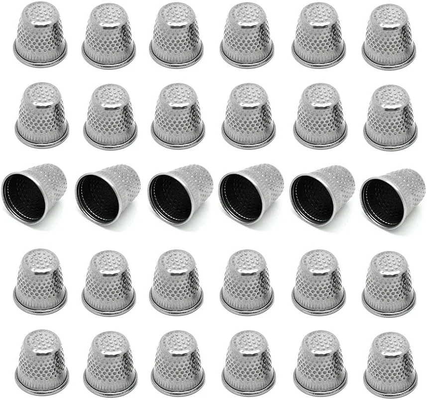 LGEGE 30 عدد انگشتانه خیاطی فلزی نقره ای رنگ با طرح قدیمی مناسب کارهای DIY، انگشتانه خیاطی (اندازه (تقریبی): 19mm x 18mm)