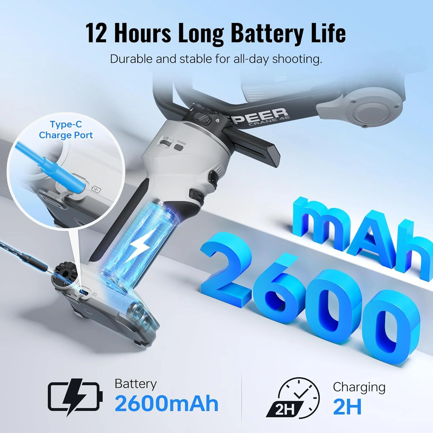 گیمبال دوربین ZHIYUN CINEPEER CRANE 4E [اورجینال] برای دوربین های DSLR و بدون آینه، گیمبال تثبیت کننده 3 محوره، تثبیت کننده دوربین سبک وزن برای نیکون/کانن/سونی/پاناسونیک/فوجی فیلم، خاکستری روشن