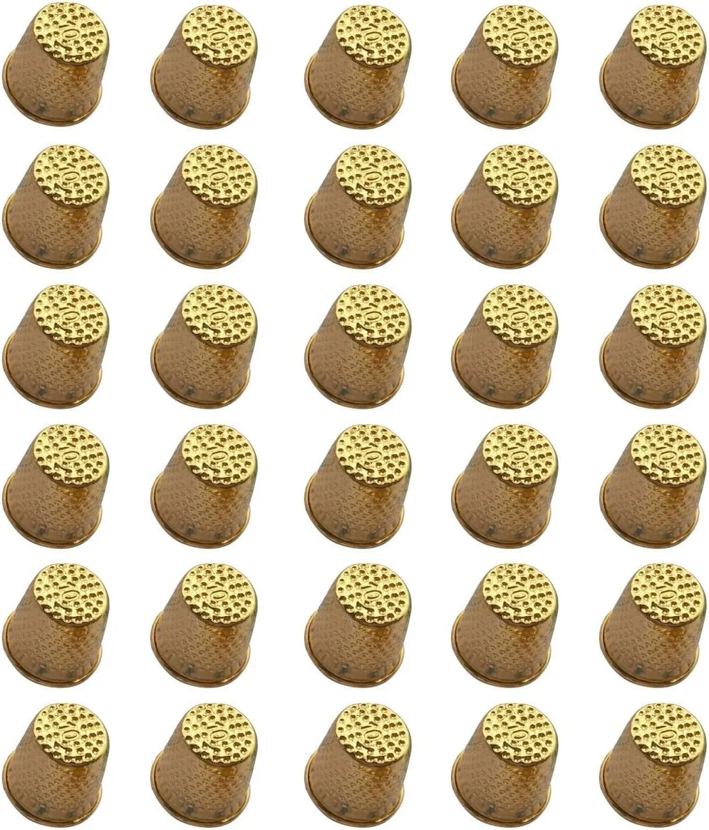 LGEGE 30 PCs Gold Toned Vintage DIY Crafts Metal Sewing Thimbles Finger Thimble Protector Shield