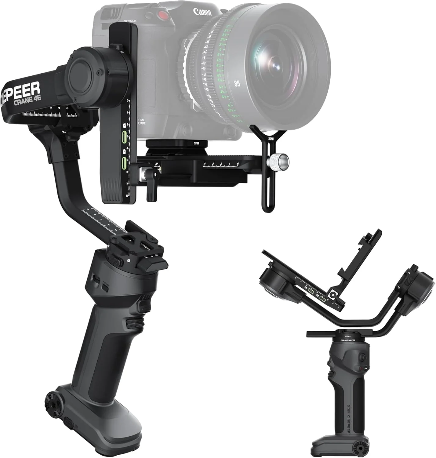 گیمبال دوربین ZHIYUN CINEPEER CRANE 4E برای دوربین های DSLR و بدون آینه، گیمبال تثبیت کننده 3 محوره، تثبیت کننده سبک دوربین برای Nikon/Canon/Sony/Panasonic/Fujifilm، خاکستری تیره