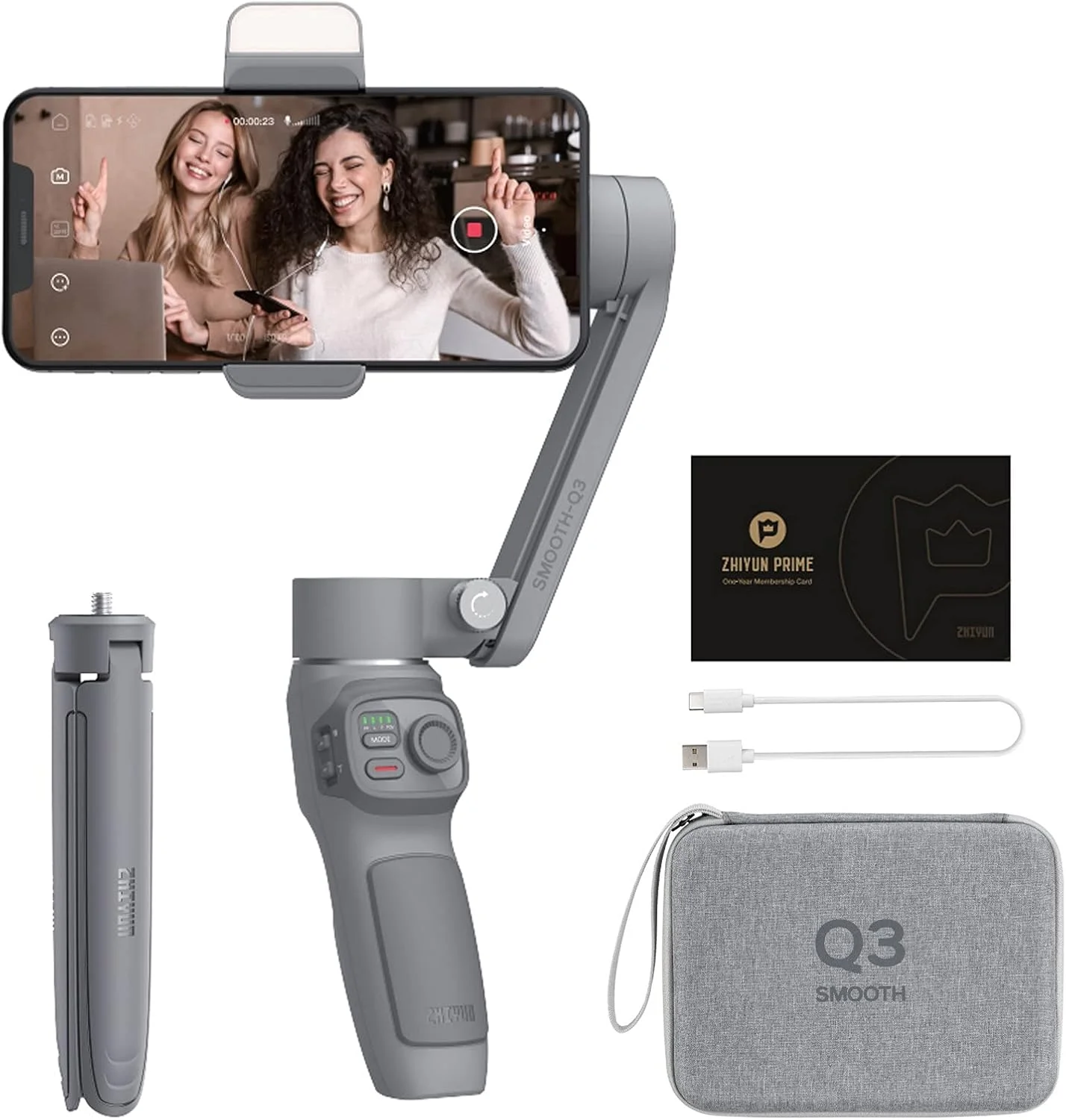 استابلایزر موبایل ژیون Smooth Q3 Combo، گیمبال 3 محوره برای گوشی های هوشمند آیفون 12 11 پرو Xs Max Xr X 8 Plus 7 6 SE و گوشی های اندروید مناسب برای تولید محتوای ویدیویی در یوتیوب و لایو