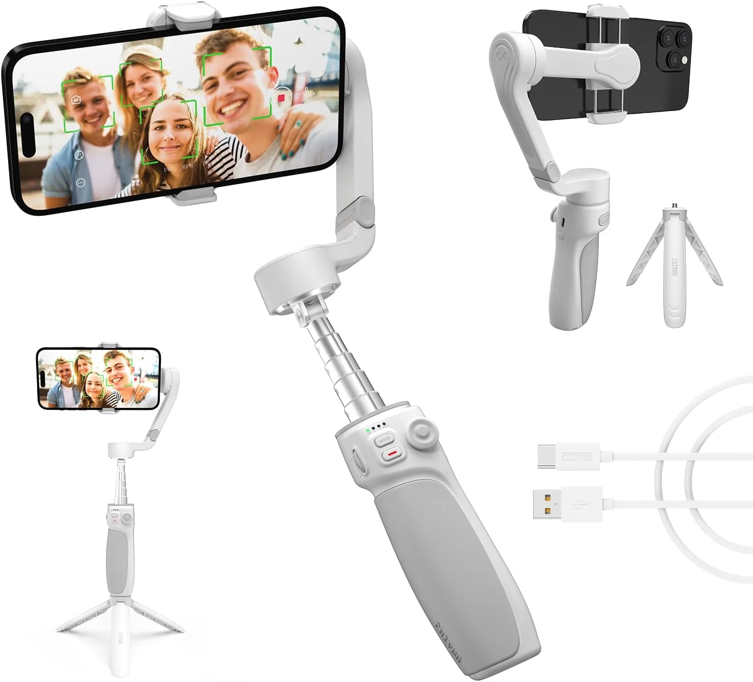 استابلایزر 3 محوره تلفن هوشمند ZHIYUN Smooth Q4 [رسمی]، دارای دسته تلسکوپی داخلی، قابل حمل و تاشو، استابلایزر برای اندروید و آیفون به همراه سه پایه و بند مچی
