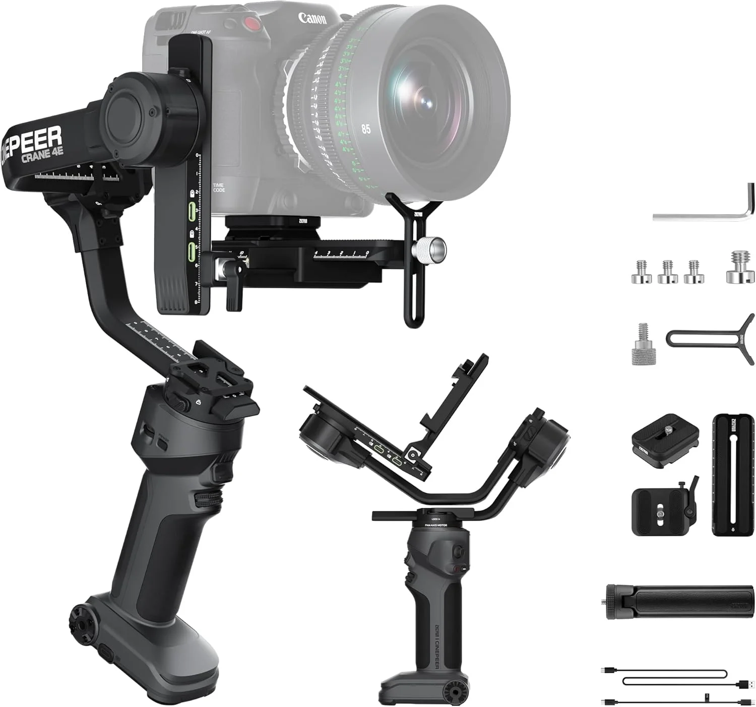 گیمبال دوربین ZHIYUN CINEPEER CRANE 4E برای دوربین های DSLR و بدون آینه، گیمبال تثبیت کننده 3 محوره، تثبیت کننده سبک دوربین برای Nikon/Canon/Sony/Panasonic/Fujifilm، خاکستری تیره گیمبال دوربین ZHIYUN CINEPEER CRANE 4E برای دوربین های DSLR و بدون آینه، گیمبال تثبیت کننده 3 محوره، تثبیت کننده سبک دوربین برای Nikon/Canon/Sony/Panasonic/Fujifilm، خاکستری تیره