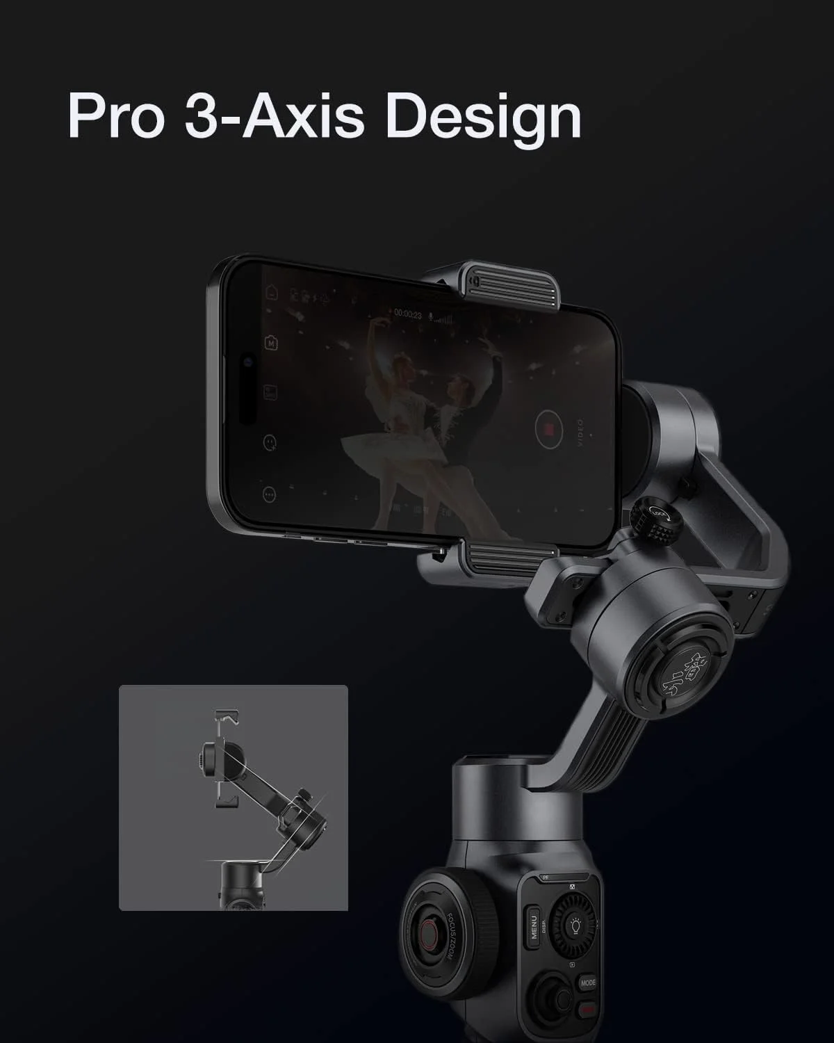 گیمبال 3 محوره ZHIYUN Smooth 5S با قابلیت Smart Follow، تثبیت کننده گیمبال برای آیفون 14/13/12/11 Pro Max X و تلفن های اندرویدی، مناسب برای پخش زنده در یوتیوب و فیس بوک - خاکستری