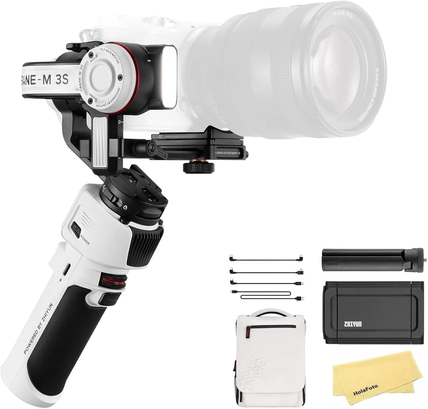 لرزشگیر گیمبال کمبو Zhiyun Crane M3S برای تلفن های هوشمند، دوربین های بدون آینه DSLR، دوربین های اکشن، گیمبال 3 محوره برای آیفون، Gopro، سونی، کانن، نیکون، فوجی فیلم، پاناسونیک، سیگما