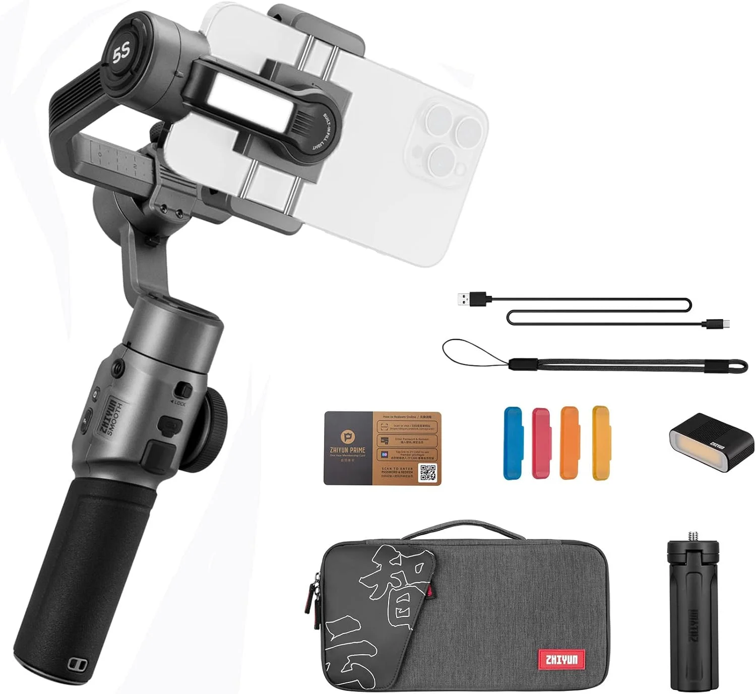ZHIYUN Smooth 5S Combo 3-Axis Handheld Gimbal Stabilizer for Smartphone,Cell Phone Video Stabilizer for iPhone 14 13 12 11 Pro Max Samsung Galaxy S22/21/20 Ultra