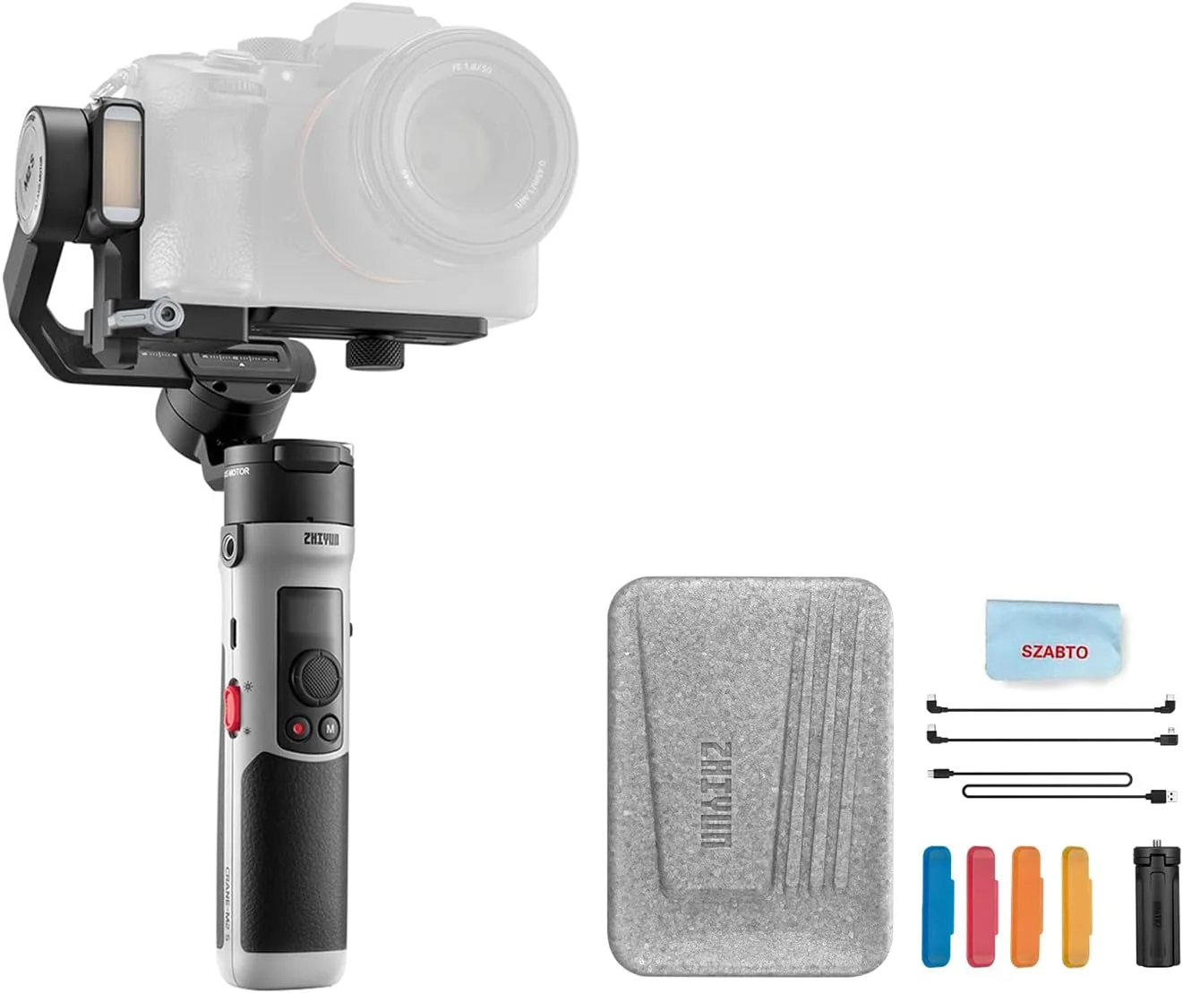 Zhiyun Crane M2S Handheld 3-Axis Gimbal with Integrated 0.66" Display & LED Fill Light 3-in-1 Compact Stabilizer for Light Weight Mirrorless Camera Smartphone Sport Action Camera