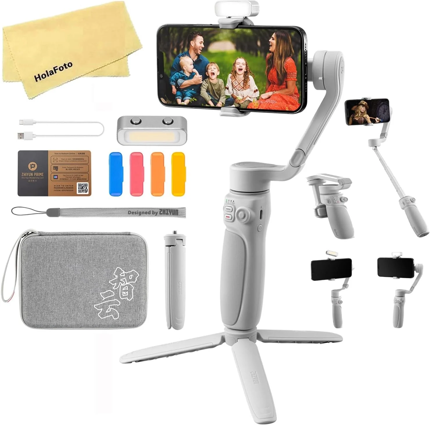 لرزشگیر گیمبال اسمارت‌فون ژیون Smooth Q4 Combo، گیمبال 3 محوره برای گوشی‌های آیفون و اندروید، دارای میله توسعه داخلی، قابل حمل و تاشو، تثبیت کننده فیلم‌برداری، مناسب برای ویدیوهای یوتیوب و تیک‌تاک
