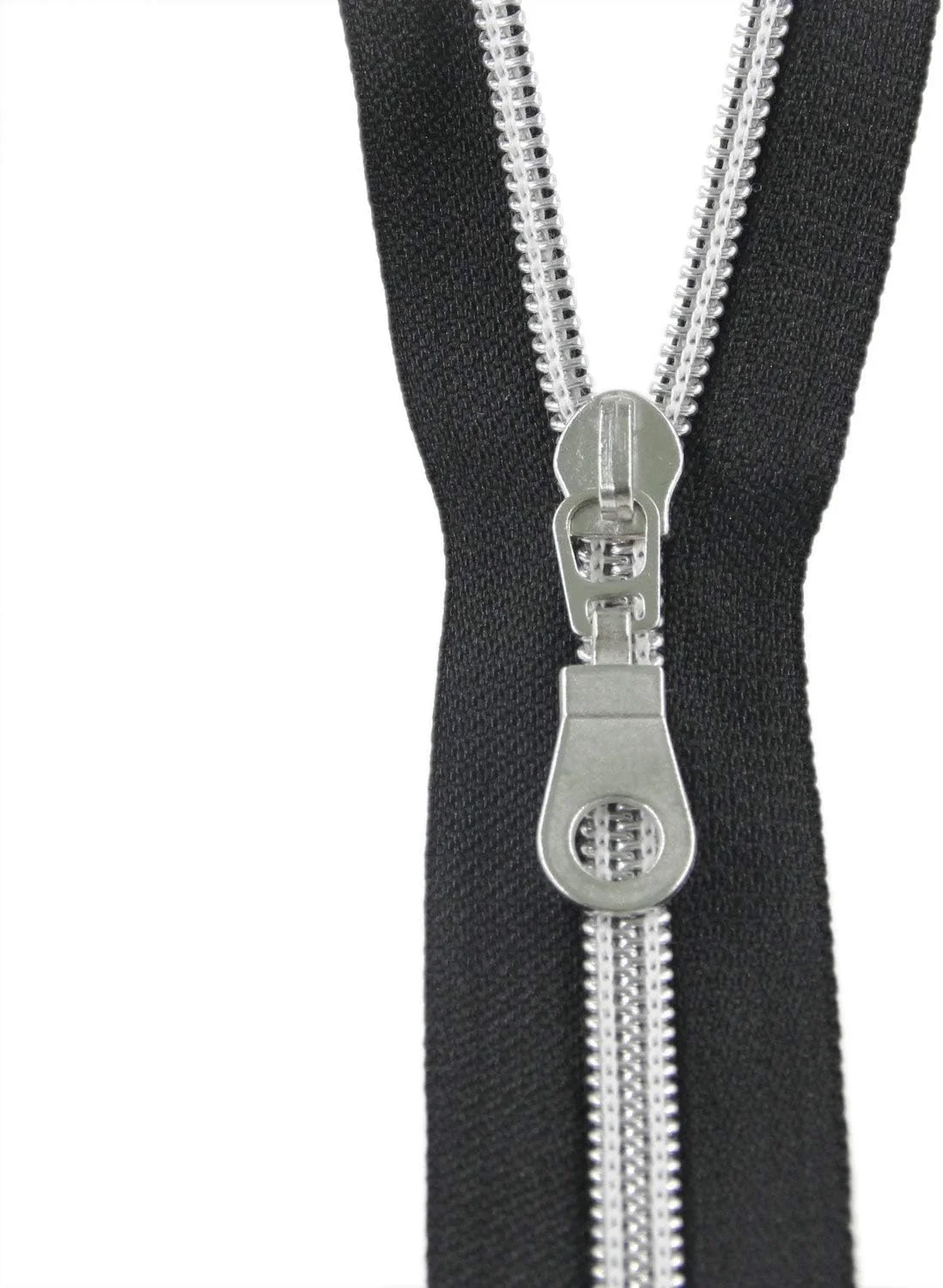 Leekayer #5 Silver Metallic Nylon Coil Zippers by The Yard Bulk 10 Yards Black Tape with 25pcs Silver Sliders for DIY Sewing Tailor Craft Bag(Black) Leekayer #5 Silver Metallic Nylon Coil Zippers by The Yard Bulk 10 Yards Black Tape with 25pcs Silver Sliders for DIY Sewing Tailor Craft Bag(Black)