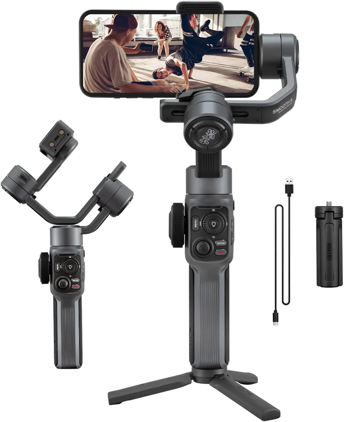 Zhiyun Smooth 5 Gimbal Smartphone Stabilizer for iPhone 13 Pro Max 12 11 X for Samsung S21, S20+, Gesture Control, Smart Tracking, Foldable and Portable, Zoom
