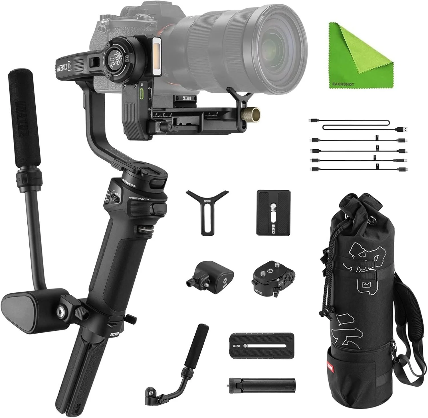 ژیون Weebill 3 S 3S Combo، تثبیت کننده حرفه ای ویدئو، گیمبال 3 محوره به همراه کیف نگهداری، تکیه گاه مچ دست، دسته اسلینگ قابل افزایش طول برای دوربین های DSLR و بدون آینه کانن/سونی/پاناسونیک/نیکون/فوجی فیلم