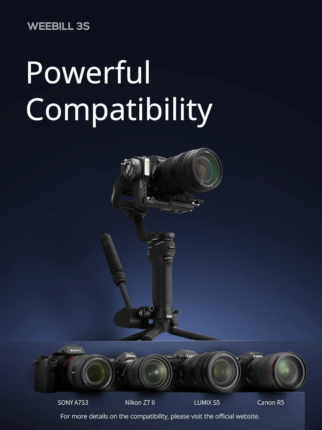 استابلایزر گیمبال کمبو ZHIYUN Weebill 3S [اورجینال] برای دوربین های DSLR و بدون آینه Canon/Nikon/Sony/Panasonic/Fujifilm، تصویربرداری عمودی، گریپ اسلینگ قابل افزایش