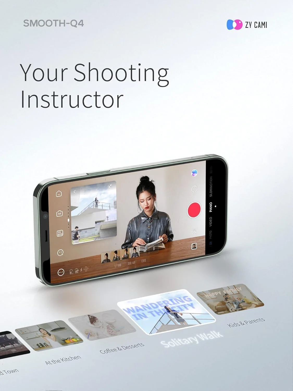 استابلایزر گیمبال کمبو ZHIYUN Smooth Q4 [اورجینال]، گیمبال تلفن هوشمند 3 محوره، دارای میله داخلی، تاشو و قابل حمل، گیمبال اندروید و آیفون، استابلایزر ولاگینگ، ویدیو TikTok YouTube
