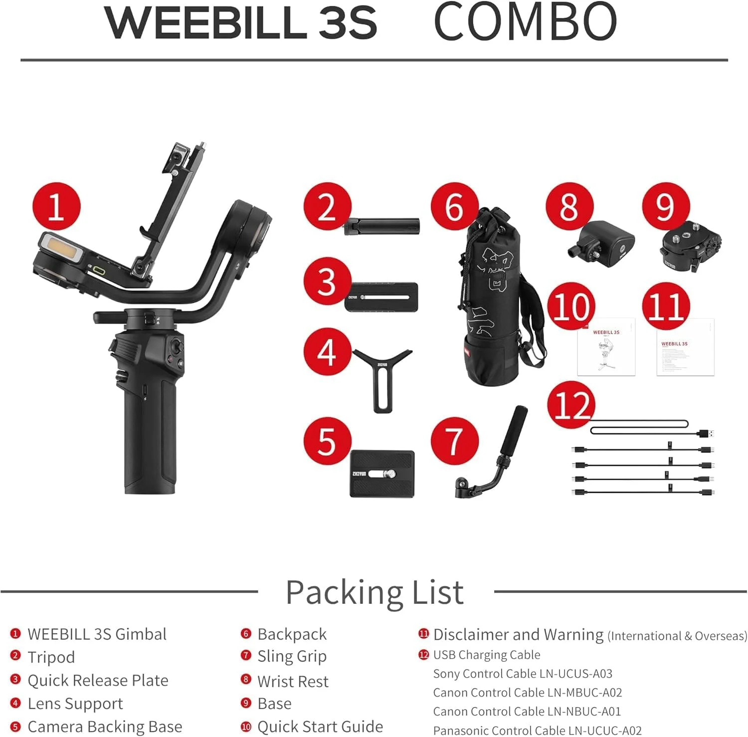 استابلایزر گیمبال کمبو ZHIYUN Weebill 3S [اورجینال] برای دوربین های DSLR و بدون آینه Canon/Nikon/Sony/Panasonic/Fujifilm، تصویربرداری عمودی، گریپ اسلینگ قابل افزایش