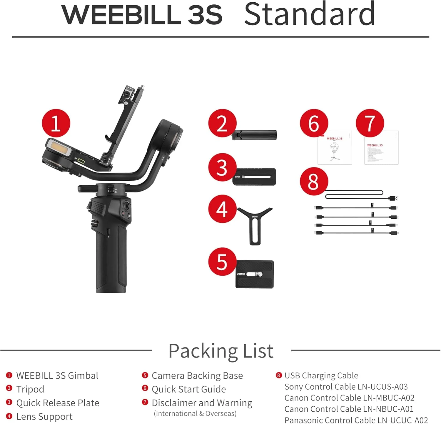 استابلایزر گیمبال 3 محوره دوربین ZHIYUN Weebill 3S [اورجینال]، بلوتوث، فیلمبرداری عمودی، سبک وزن DSLR و استابلایزر بدون آینه با نور پرکننده برای Canon/Sony/Panasonic/Nikon/Fujifilm