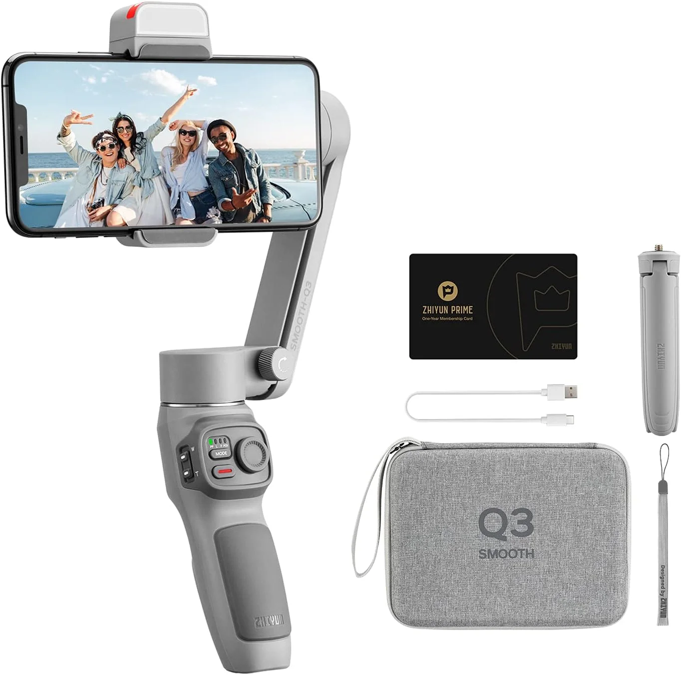 Zhiyun Smooth Q3 Combo، لرزشگیر گیمبال 3 محوره تلفن هوشمند با سه پایه گریپ، نور پرکننده LED، کیف محافظ، تلفن تاشو برای آیفون و اندروید