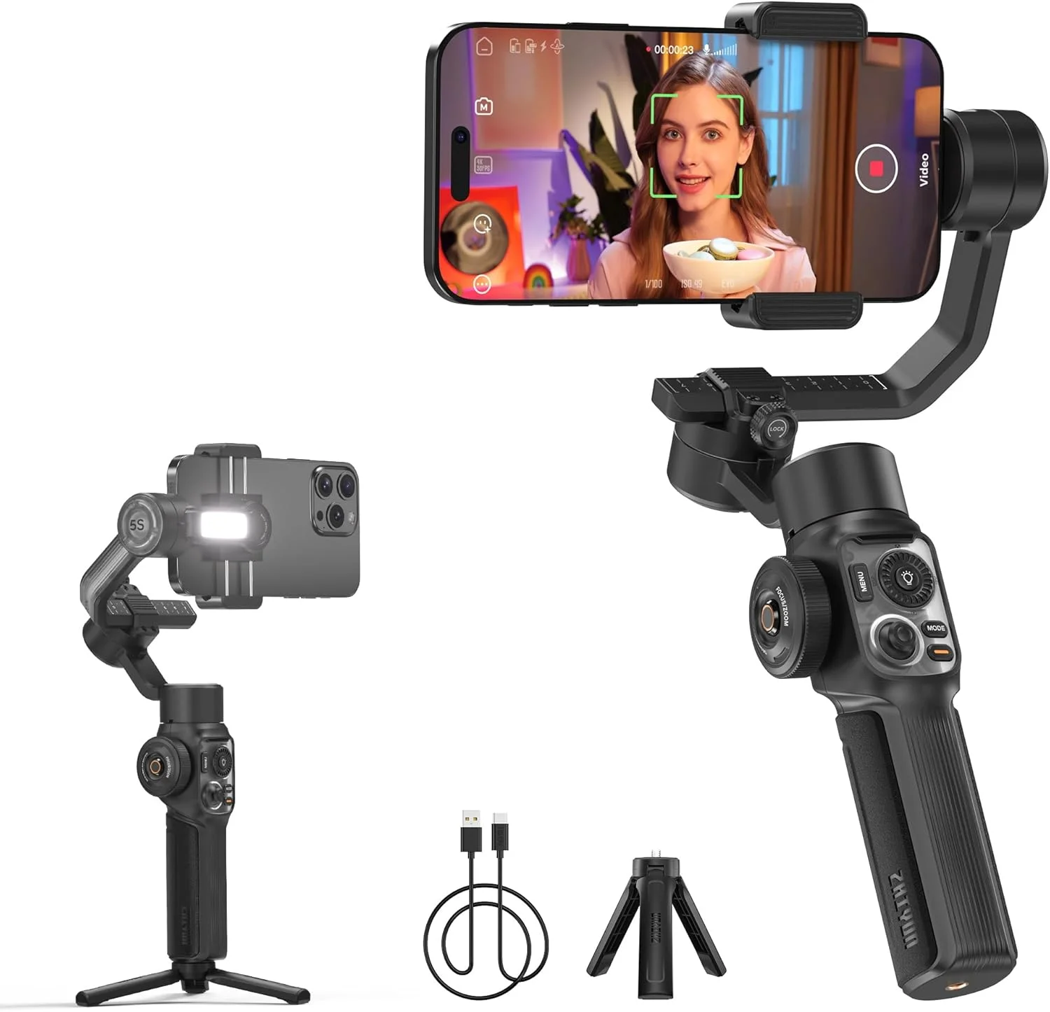 گیمبال هوشمند تلفن همراه ZHIYUN Smooth-5S AI [اورجینال]، تثبیت کننده 3 محوره تلفن همراه، گیمبال تلفن همراه با سه پایه، تثبیت کننده تلفن همراه برای ولاگ، یوتیوب، TikTok