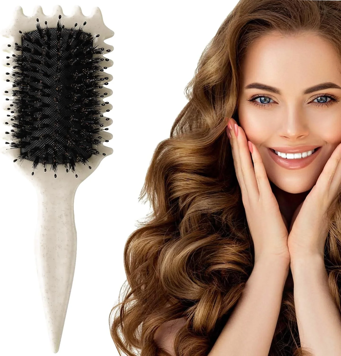 برس فر بانس کرل، برس موی آنتی استاتیک، برس باز کننده گره مو، برس موی فر، برس حالت دهنده فر بانس کرل برای باز کردن گره مو، حالت دادن و مشخص کردن فرها (بژ)