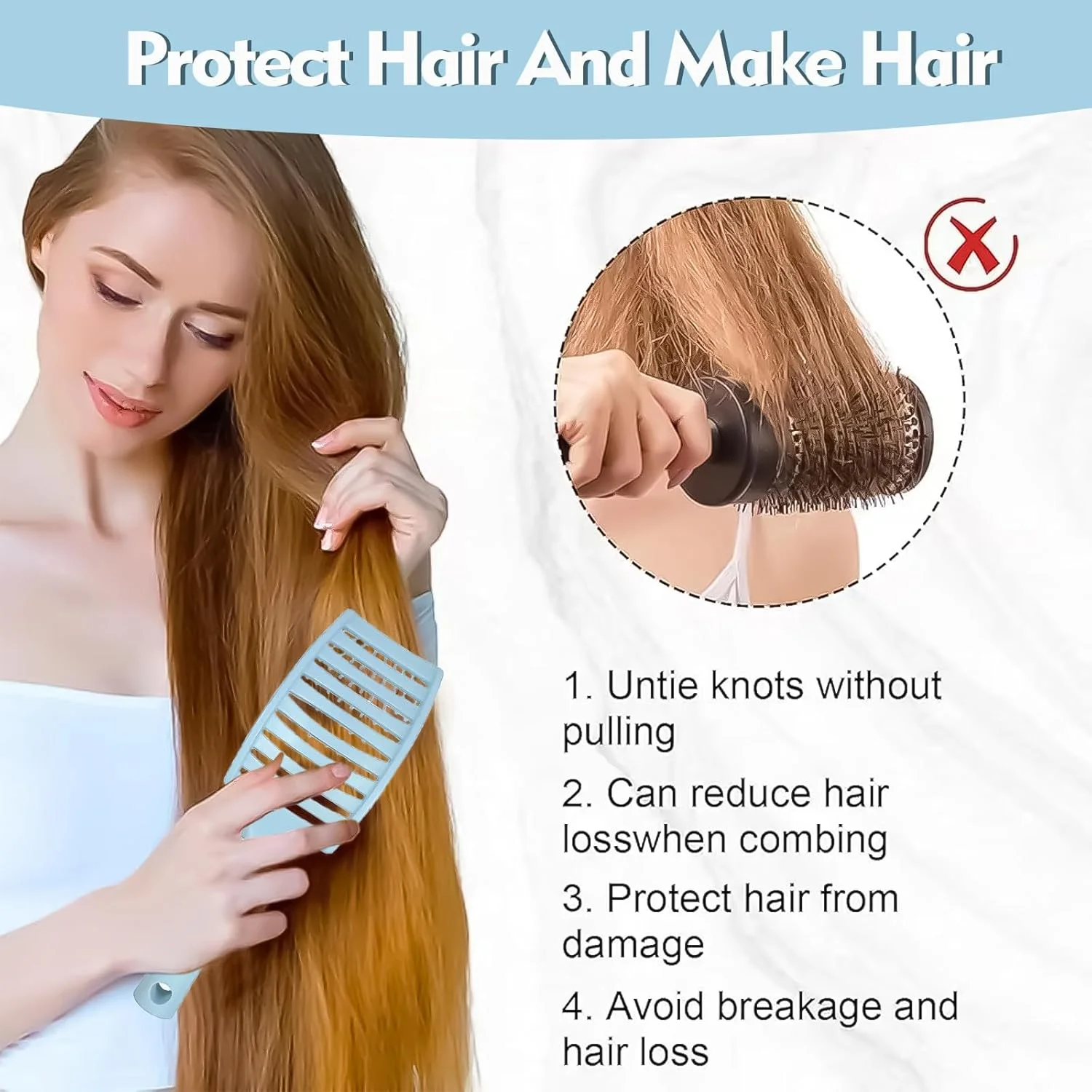 برس موی فر و موج دار CLDURHGE - بسته شامل شانه، کش مو و برس چرخشی برای موهای کوتاه - برس باز کننده گره - برس موی خیس