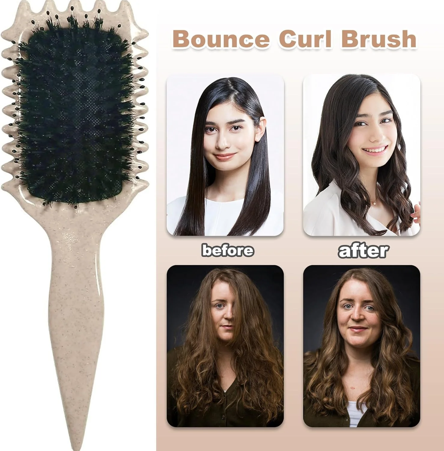 برس فر بانس کرل، برس موی آنتی استاتیک، برس باز کننده گره مو، برس موی فر، برس حالت دهنده فر بانس کرل برای باز کردن گره مو، حالت دادن و مشخص کردن فرها (بژ)