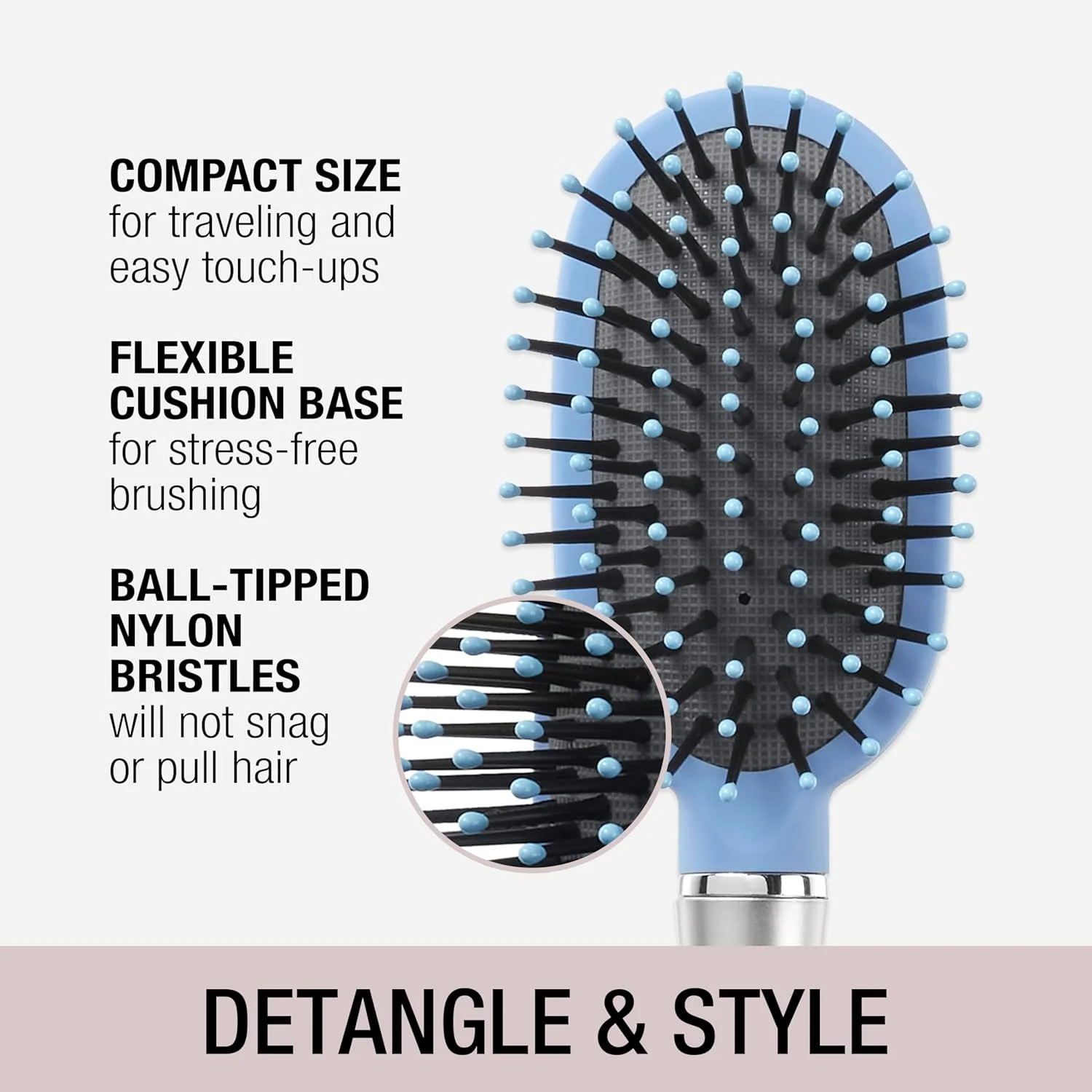 برس موی بیضی شکل Conair Detangle and Style - برس مسافرتی مو - باز کردن گره مو - ایده آل برای مدل های موی فر یا صاف - برس های باز کننده گره مو - زنانه یا مردانه - آبی آسمانی