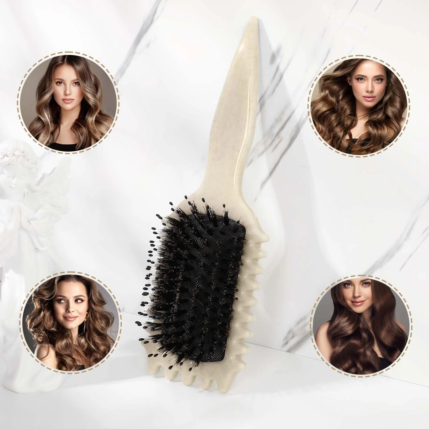 برس فر بانس کرل، برس موی آنتی استاتیک، برس باز کننده گره مو، برس موی فر، برس حالت دهنده فر بانس کرل برای باز کردن گره مو، حالت دادن و مشخص کردن فرها (بژ)