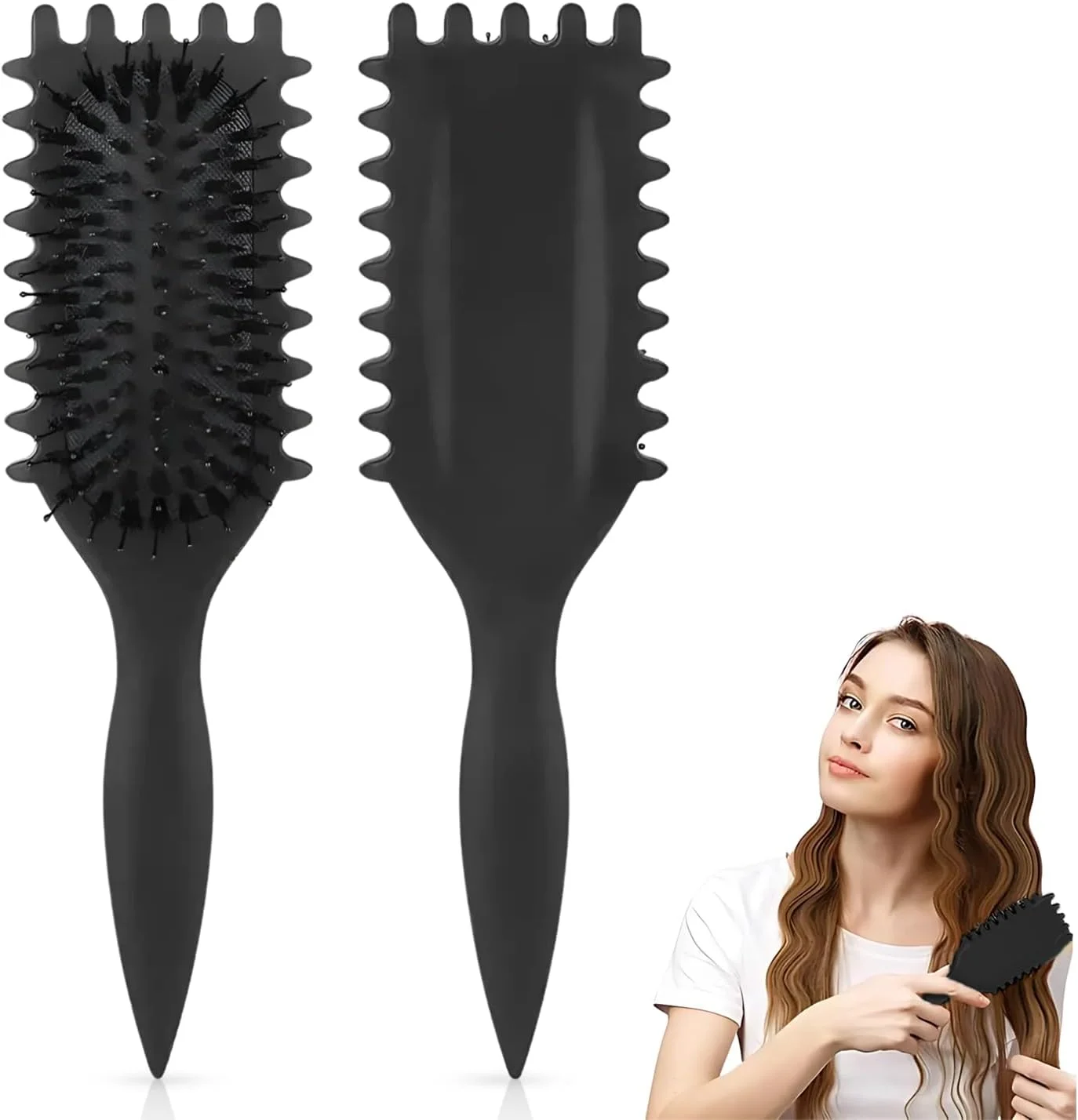برس موی فر مشکی، برس حالت دهنده فر، مناسب برای آقایان و بانوان، برس انعطاف پذیر باز کننده گره و حالت دهنده، کاهش وز و کشیدگی مو، ایده آل برای مراقبت از موی خیس و خشک