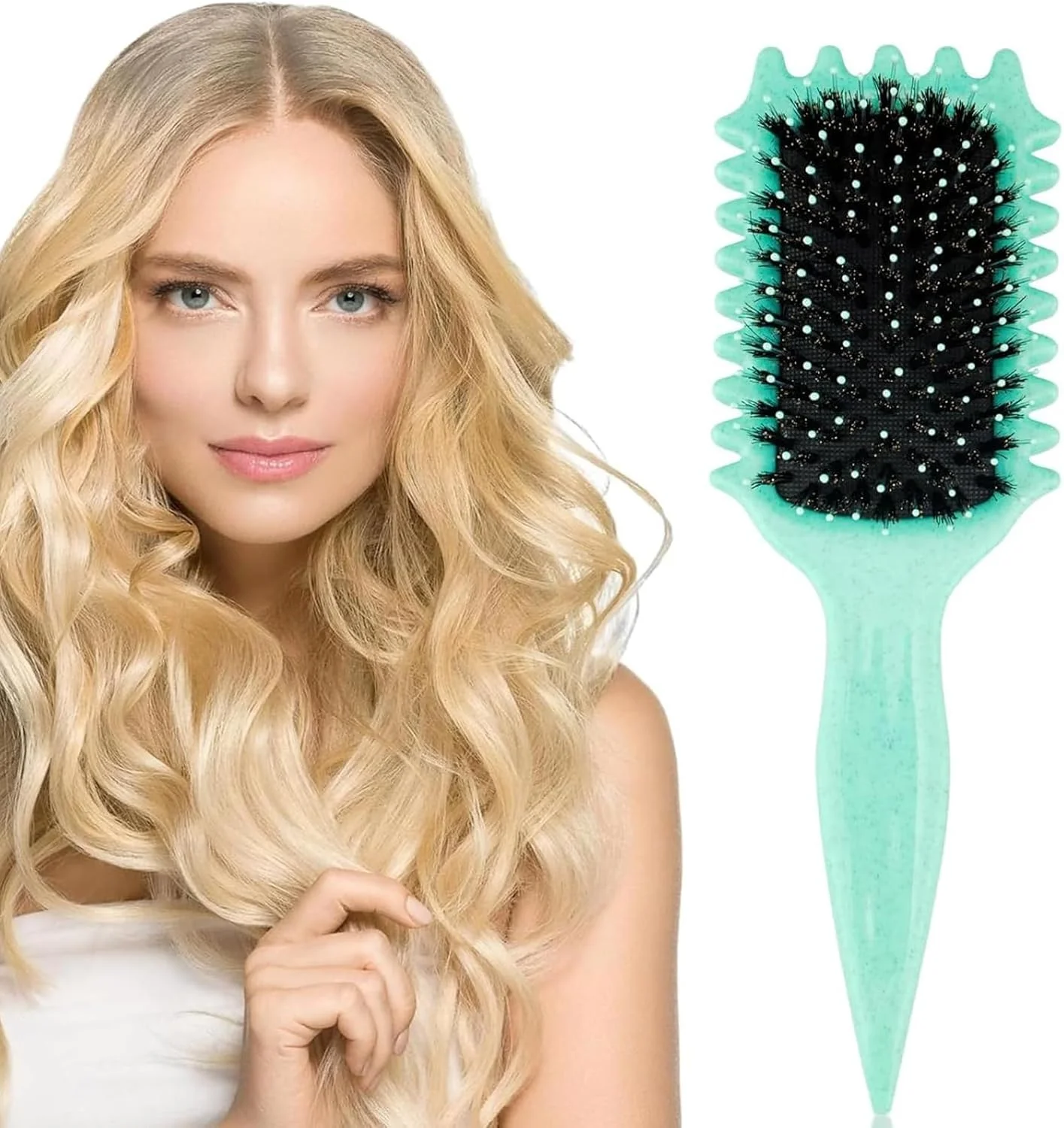 برس موی فر بانس، جدیدترین برس حالت دهنده مو با بالشتک هوا 2024، برس موی فر، برس حالت دهنده برای تعریف فر، حالت دهی و مشخص کردن فرها، هدیه ای برای زنان (فیروزه ای)