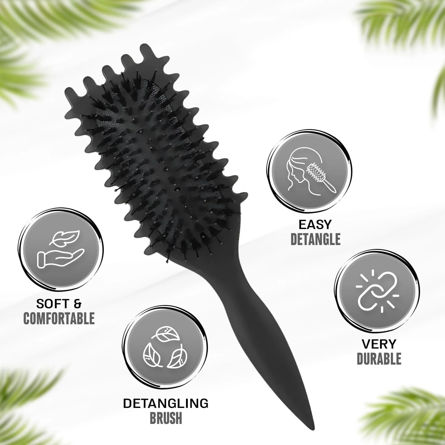 برس موی فر مشکی، برس حالت دهنده فر، مناسب برای آقایان و بانوان، برس انعطاف پذیر باز کننده گره و حالت دهنده، کاهش وز و کشیدگی مو، ایده آل برای مراقبت از موی خیس و خشک