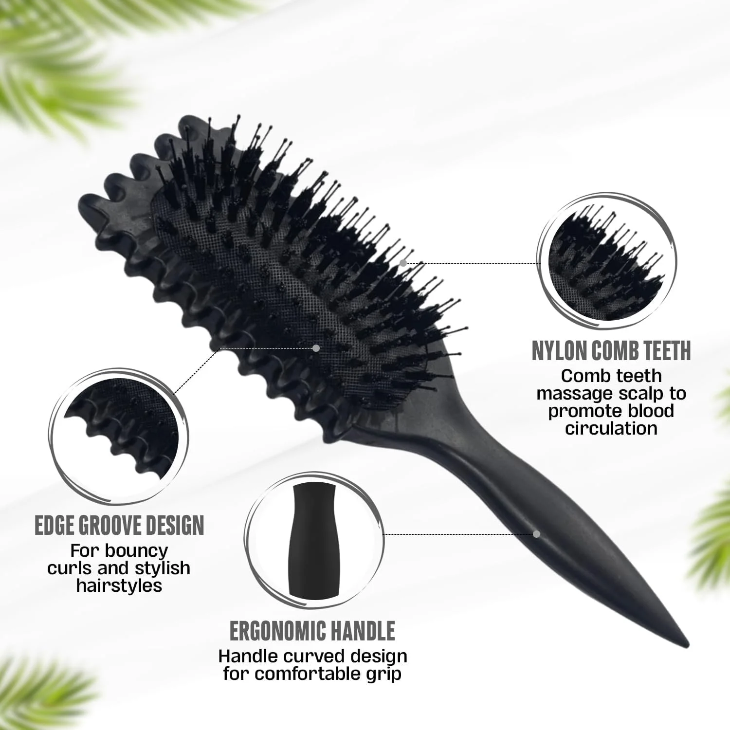 برس موی فر مشکی، برس حالت دهنده فر، مناسب برای آقایان و بانوان، برس انعطاف پذیر باز کننده گره و حالت دهنده، کاهش وز و کشیدگی مو، ایده آل برای مراقبت از موی خیس و خشک