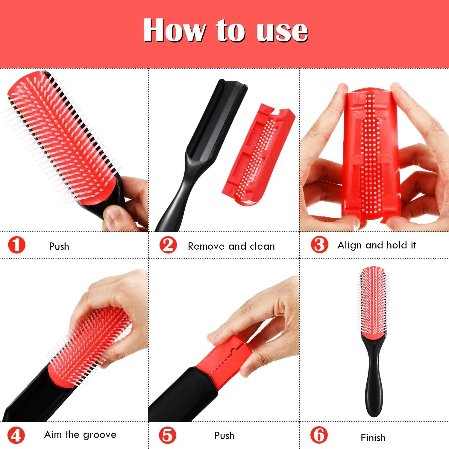 بوائو، 3 عدد برس حالت دهنده مو با 9 ردیف برس نایلونی بالشتکی، دارای پد لاستیکی ضد الکتریسیته ساکن، برس ماساژ مو برای جدا کردن، مشخص کردن فرها، خشک کردن با سشوار، حالت دادن و باز کردن گره مو، 3 سایز (صورتی، نارنجی)