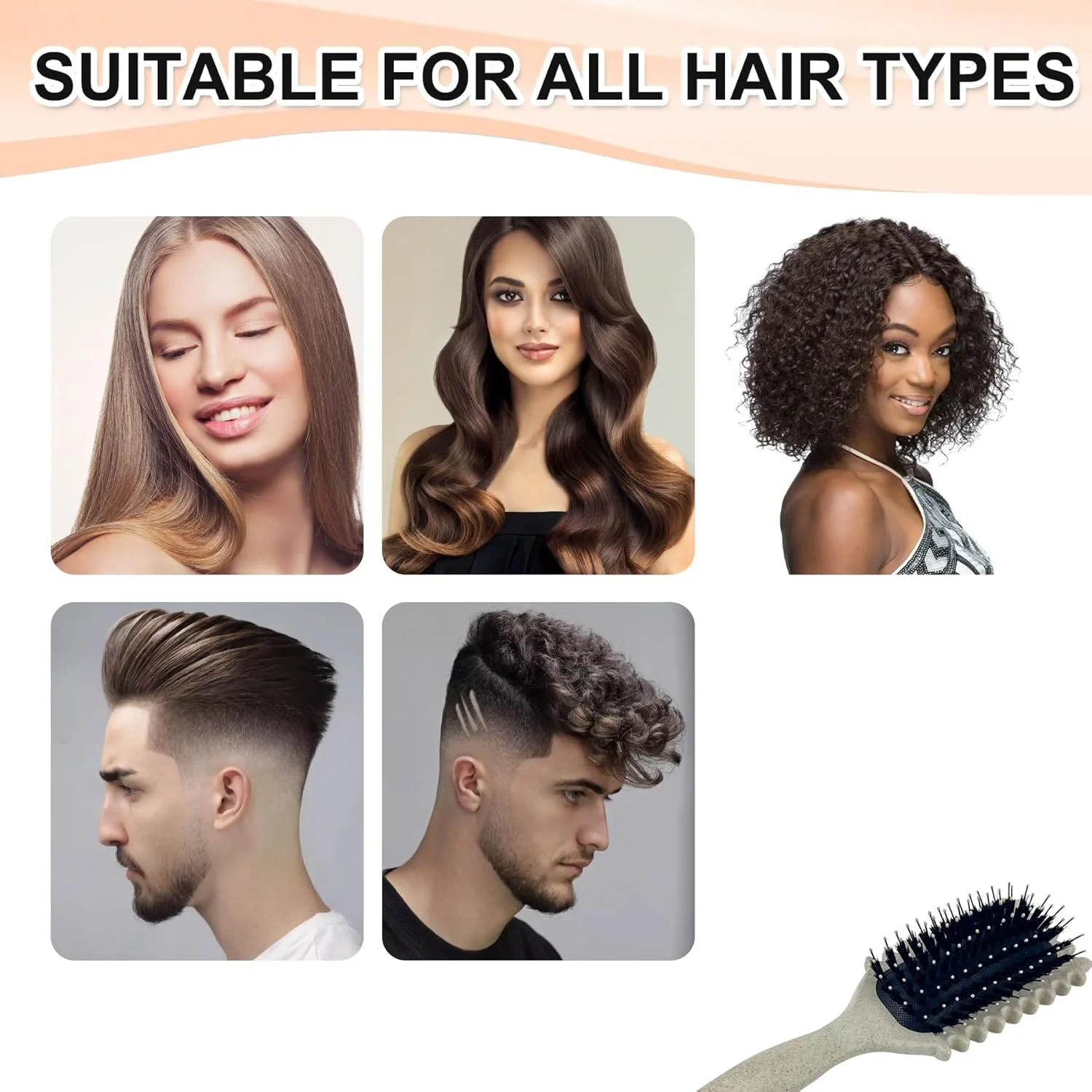 برس فر بانس کرل، برس موی آنتی استاتیک، برس باز کننده گره مو، برس موی فر، برس حالت دهنده فر بانس کرل برای باز کردن گره مو، حالت دادن و مشخص کردن فرها (بژ)