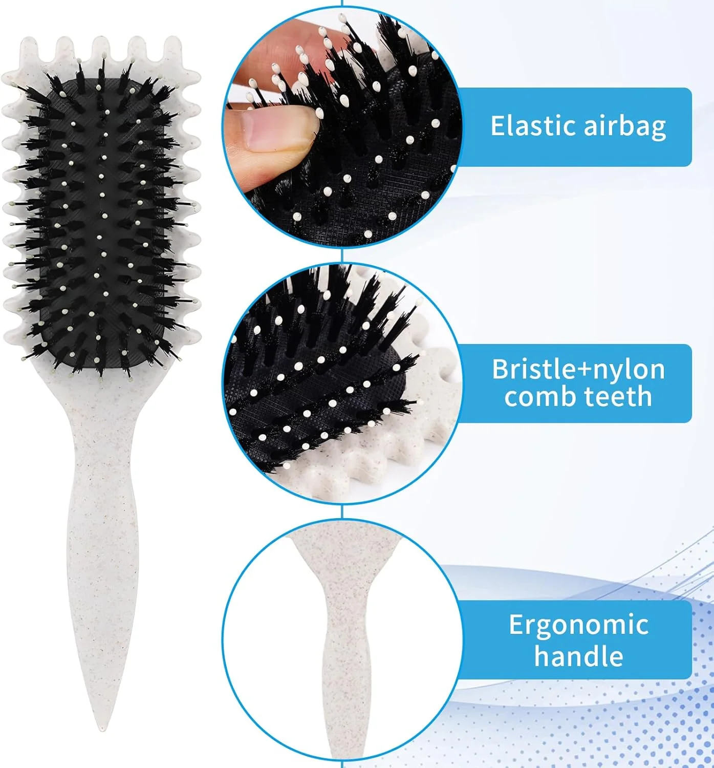 برس حالت دهنده مو فر بیگ بارگین استور، برس موی خیس، برس مو فرفری 2025 - دارای تهویه برای باز کردن گره، شکل دادن و مشخص کردن فرها، کاهش وز و کشیدگی، مناسب برای زنان و مردان، بژ