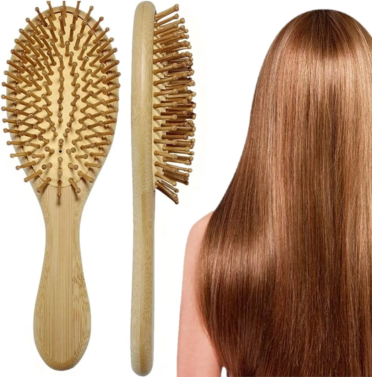 برس مو چوبی Beibi، برس مو چوبی بامبو طبیعی، برس ماساژور ضد الکتریسیته ساکن پوست سر، برس موی سازگار با محیط زیست، کاهش وز مو، کمک به آرامش شما، برای زنان و مردان