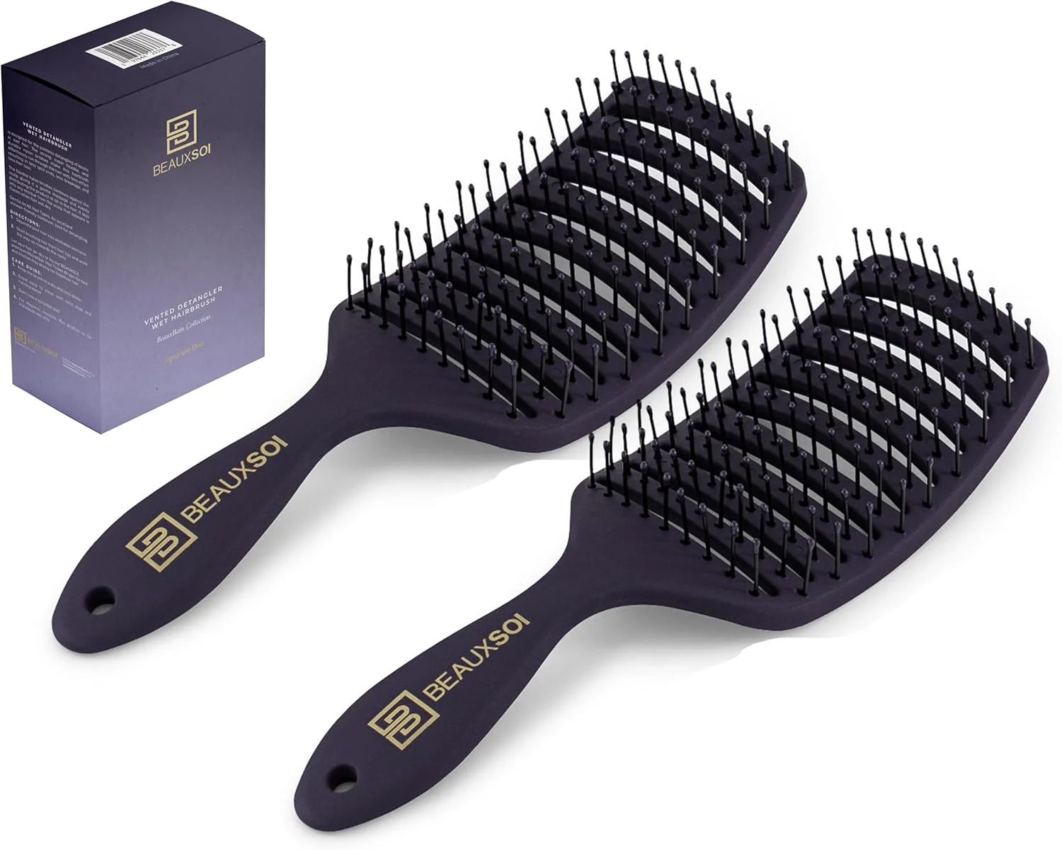 مجموعه دوتایی برس موی حرفه ای منحنی و منفذدار Beauxsoi Signature: برس مو برای خشک کردن سریع | برس موی پهن برای باز کردن گره موهای خیس، خشک، فر، ضخیم، مجعد یا صاف