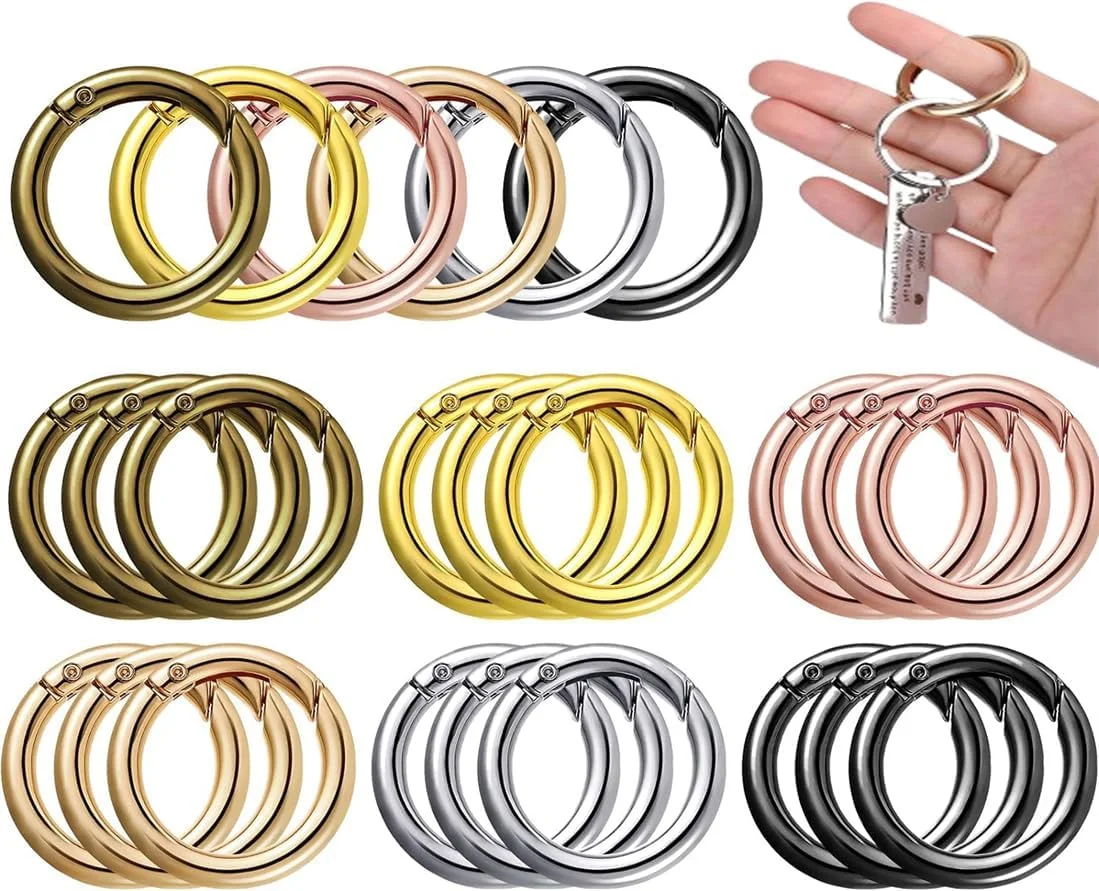 بسته 24 عددی حلقه فنری KWSLIN، گیره حلقه ای 6 رنگ، لوازم جانبی DIY، سگک حلقه کلید فنری گرد برای جاکلیدی، کیف، کیف پول و کیف دستی، کیف شانه ای، بند گردن