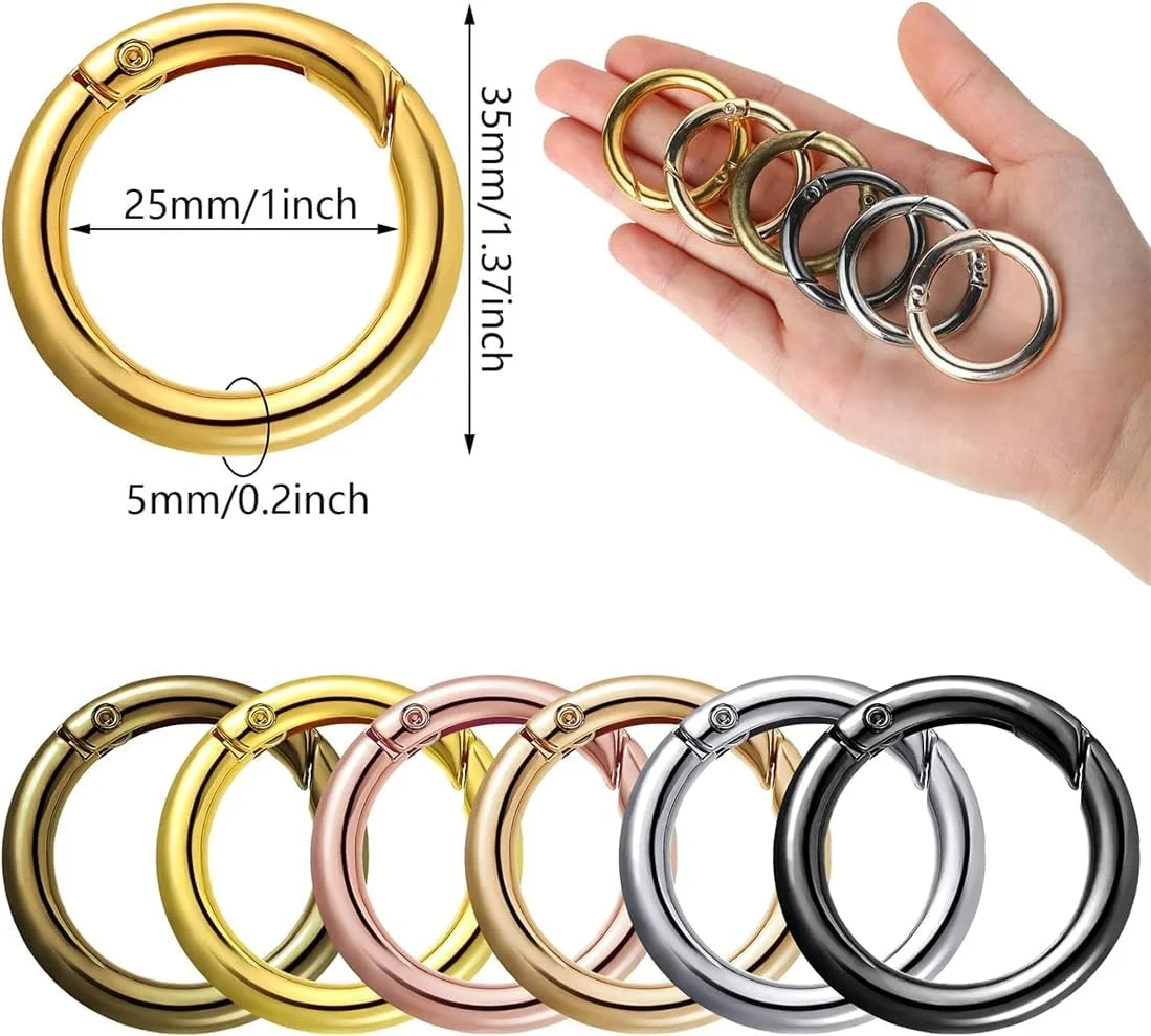 بسته 24 عددی حلقه فنری KWSLIN، گیره حلقه ای 6 رنگ، لوازم جانبی DIY، سگک حلقه کلید فنری گرد برای جاکلیدی، کیف، کیف پول و کیف دستی، کیف شانه ای، بند گردن
