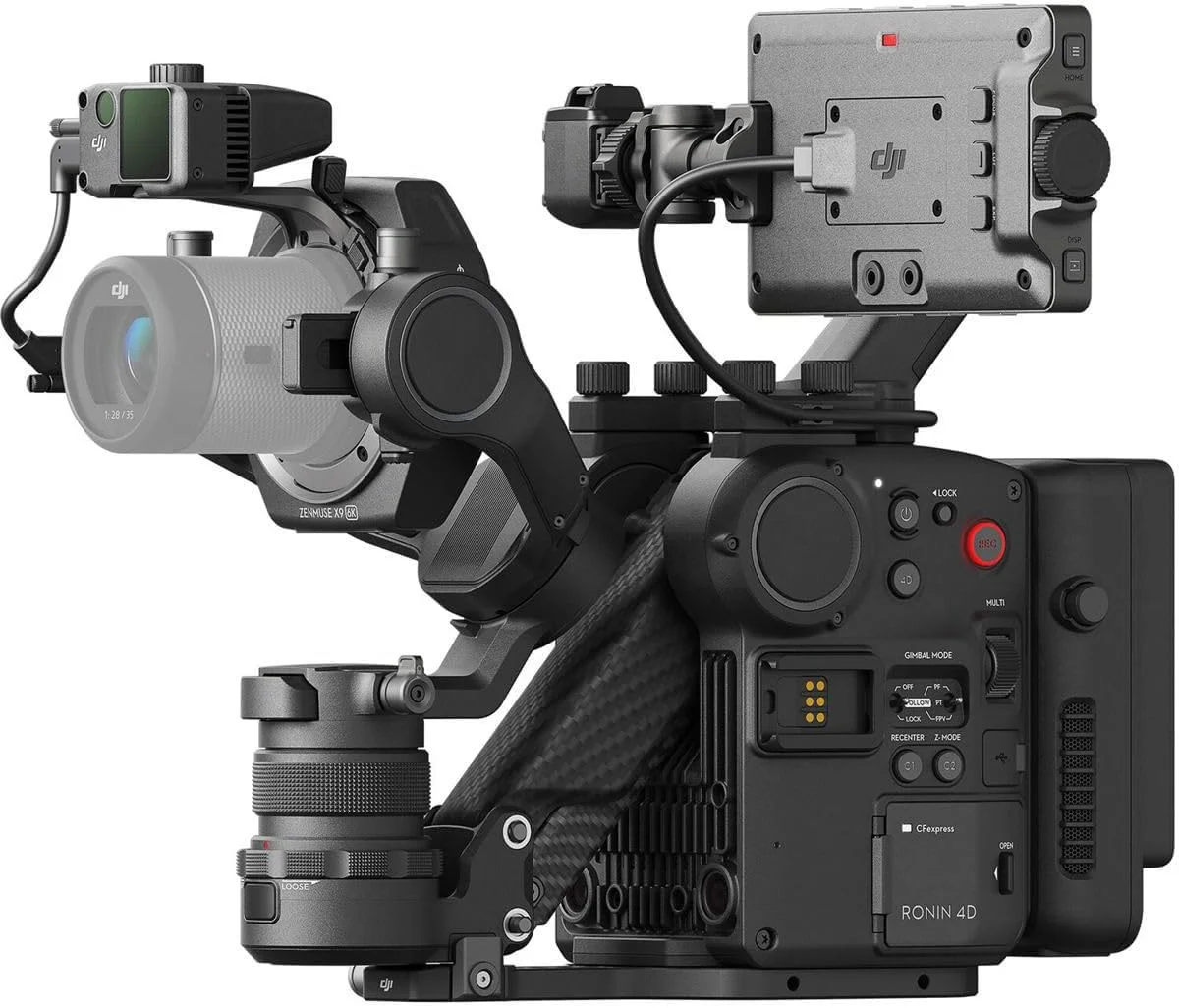 DJI Ronin 4D-6K، تثبیت‌کننده 4 محوره همتراز با دالی، طراحی ماژولار بسیار یکپارچه، دوربین گیمبال فول فریم، ضبط داخلی ProRes RAW با کیفیت 6K/60fps و 4K/120fps، فاصله‌یاب LiDAR و موارد دیگر