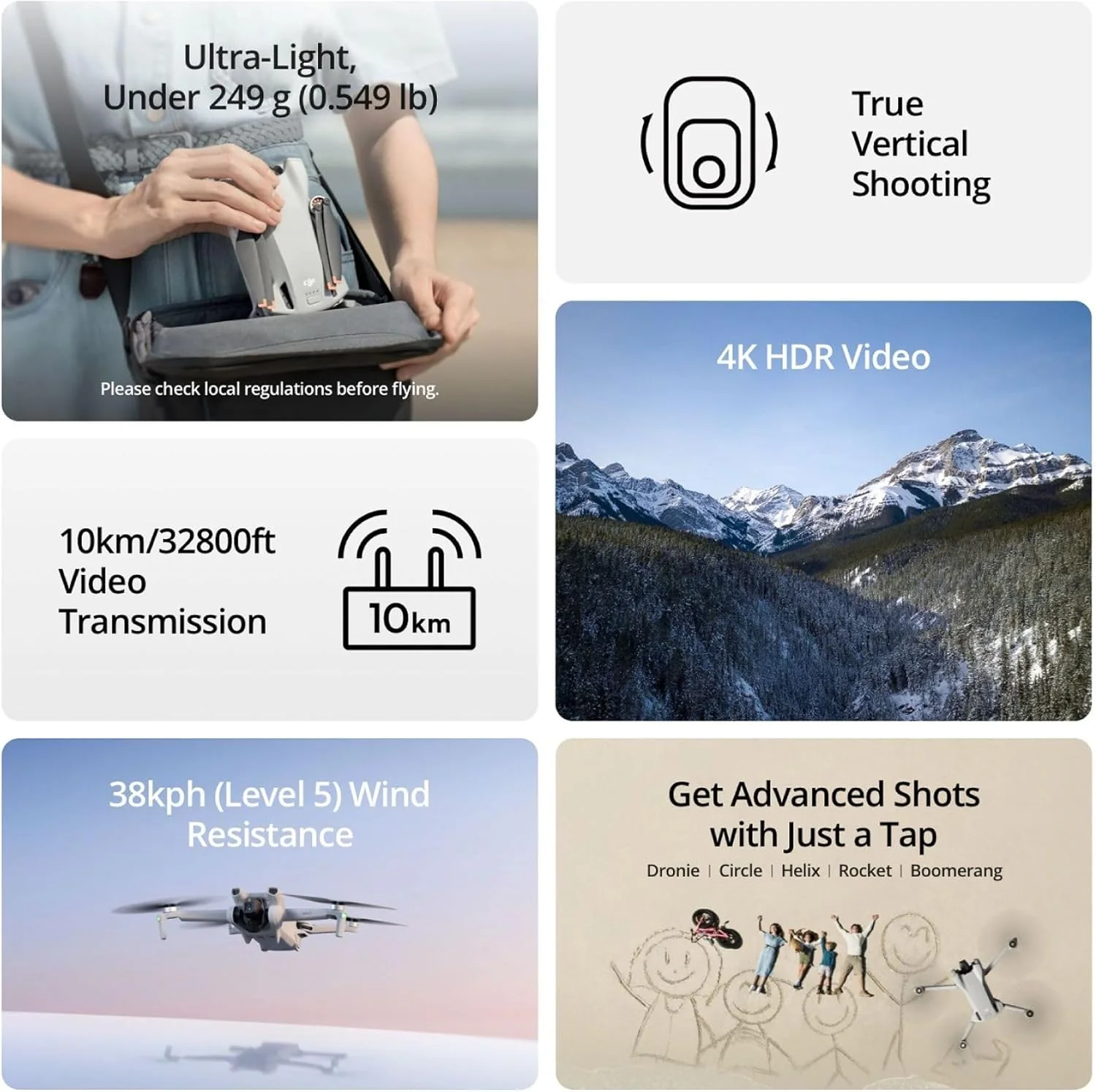 DJI Mini 3 (DJI RC)، پهپاد دوربین مینی سبک وزن با گیمبال مکانیکی 3 محوره، فیلمبرداری 4K HDR، زمان پرواز 38 دقیقه، انتقال ویدئو تا 10 کیلومتر، فیلمبرداری عمودی، بازگشت خودکار GPS یکپارچه DJI Mini 3 (DJI RC)، پهپاد دوربین مینی سبک وزن با گیمبال مکانیکی 3 محوره، فیلمبرداری 4K HDR، زمان پرواز 38 دقیقه، انتقال ویدئو تا 10 کیلومتر، فیلمبرداری عمودی، بازگشت خودکار GPS یکپارچه