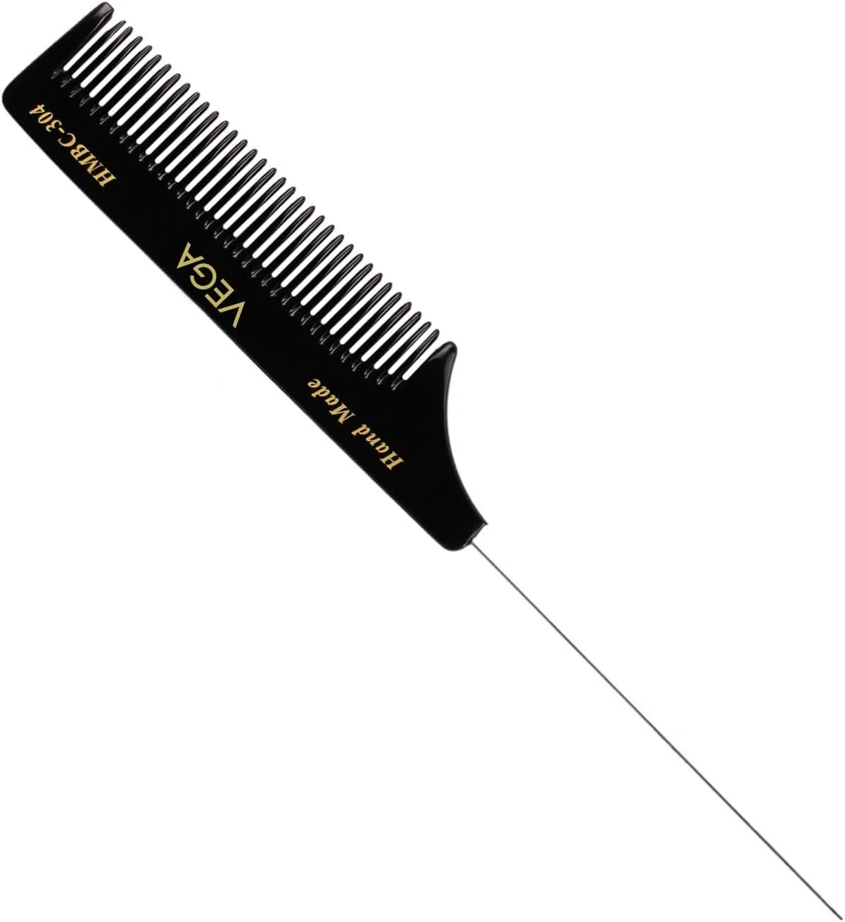 شانه دم باریک ویگا با پین فولادی و دندانه درشت، مشکی