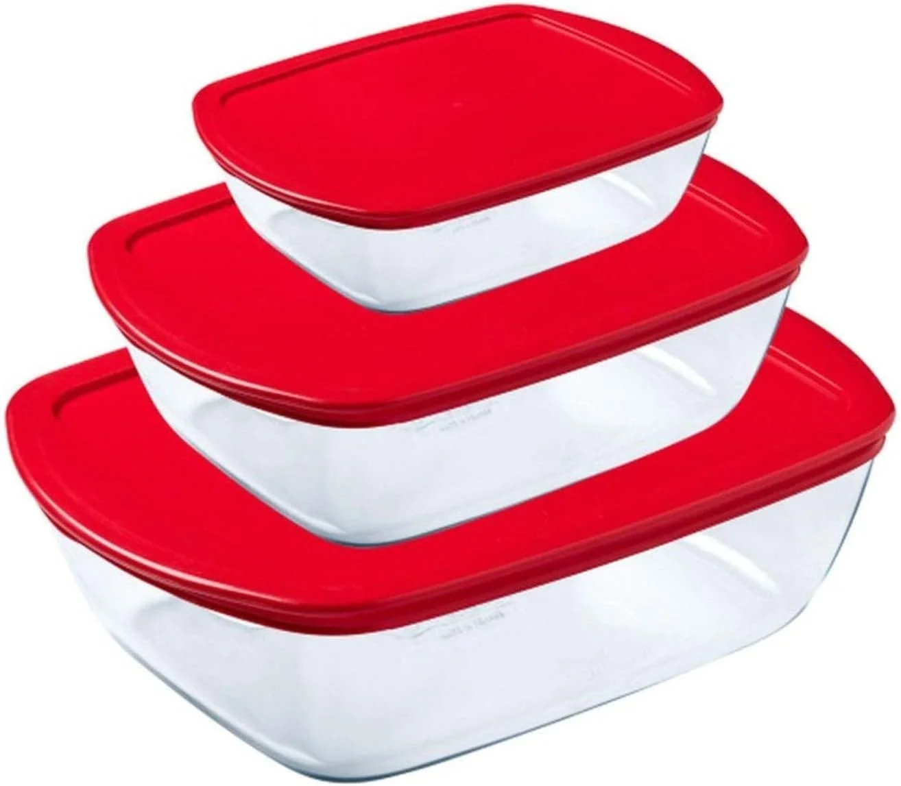 ست 3 تایی ظروف مستطیلی پیرکس Cook&Store با درب قرمز - راه حلی همه کاره و بادوام برای نگهداری