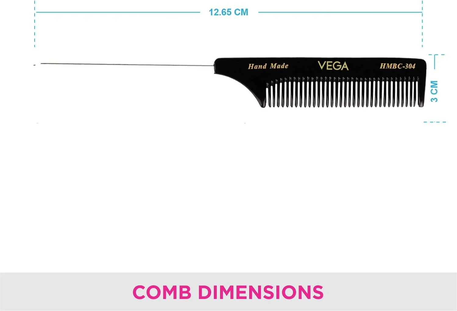 شانه دم باریک ویگا با پین فولادی و دندانه درشت، مشکی شانه دم باریک ویگا با پین فولادی و دندانه درشت، مشکی
