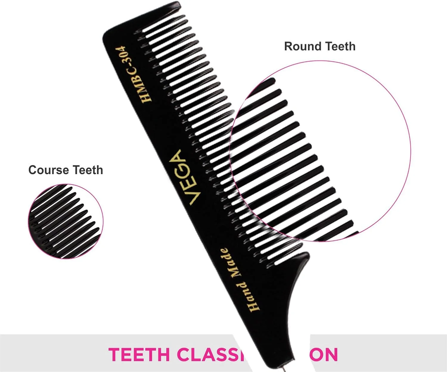 شانه دم باریک ویگا با پین فولادی و دندانه درشت، مشکی شانه دم باریک ویگا با پین فولادی و دندانه درشت، مشکی