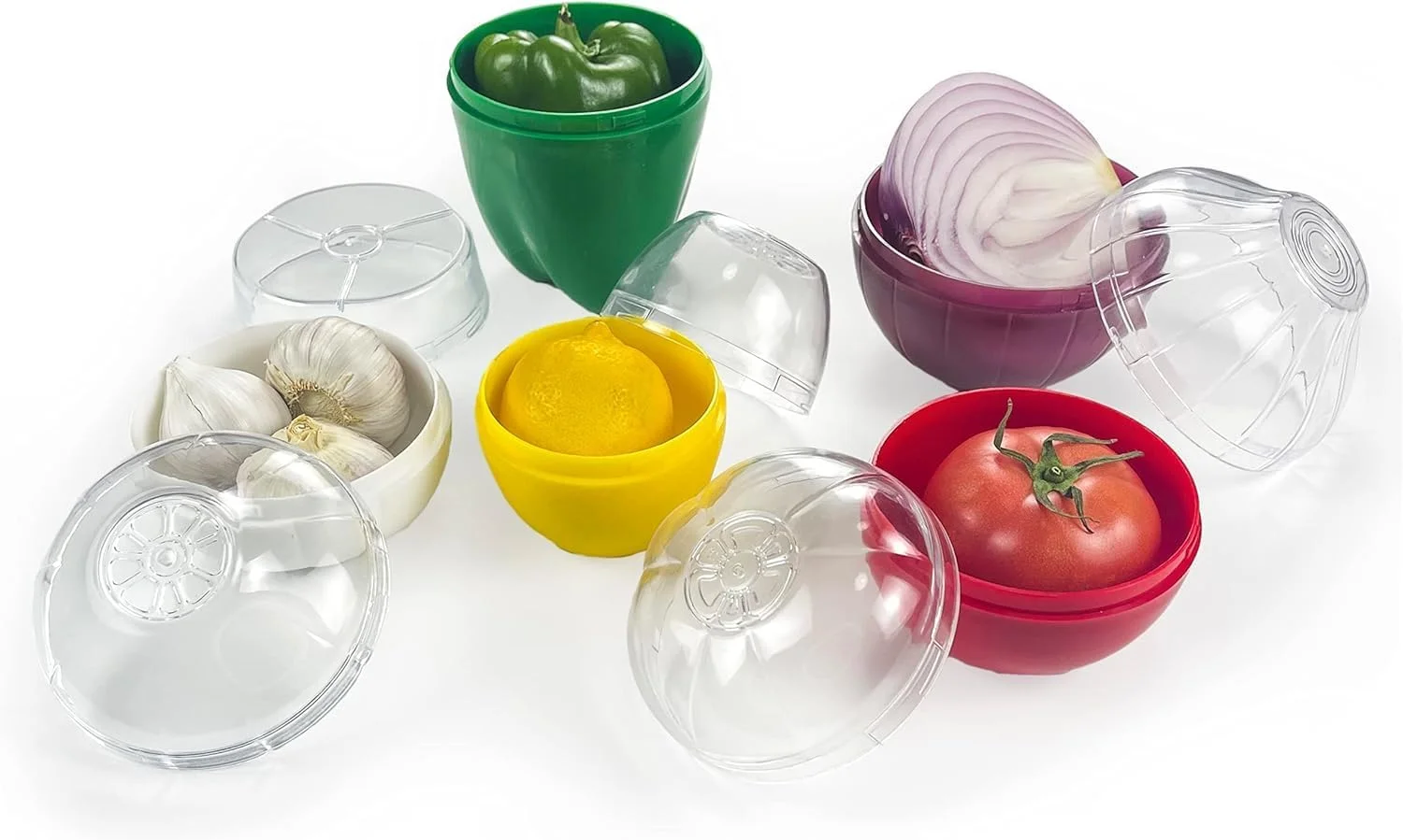 ظروف نگهداری میوه و سبزیجات یلا جوی برای یخچال - 5 شکل (پیاز/گوجه فرنگی/لیمو/فلفل/سیر) افزایش تازگی، جلوگیری از مخلوط شدن بو