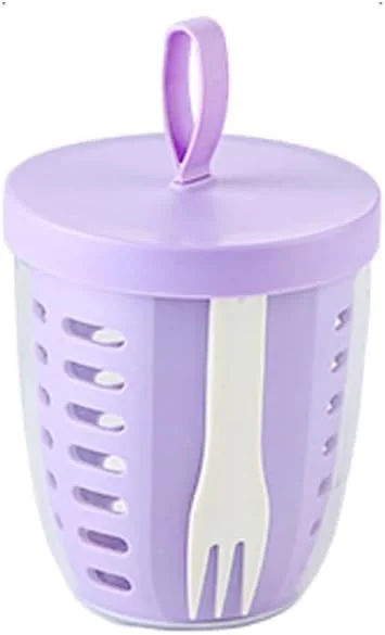 لیوان نگهداری سالاد میوه تازویق با درب و چنگال، ظرف دربسته بدون BPA، نگهداری قابل حمل و ضد نشت برای یخچال، مسافرت اداری و مهمانی (بنفش)