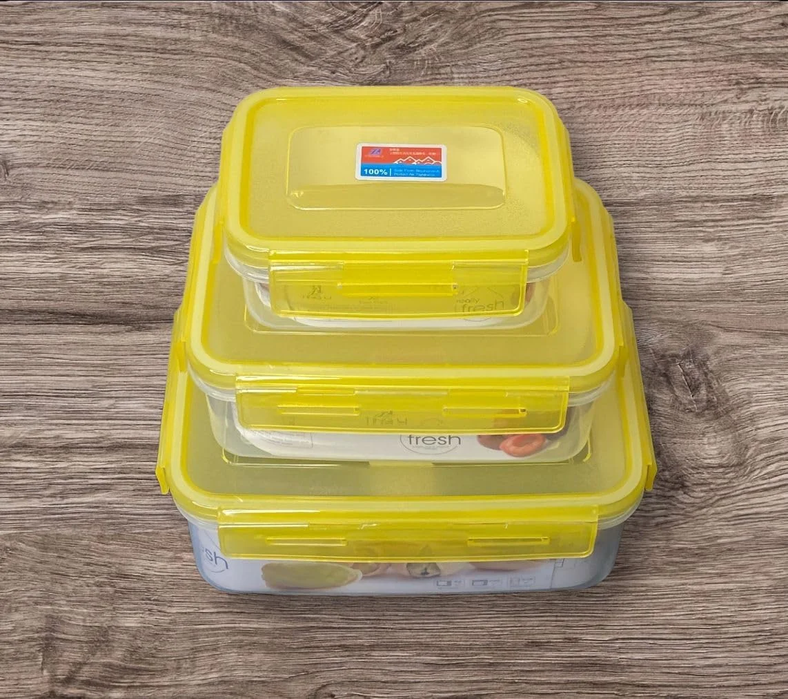 Glass Food Storage Containers with Lids, Square, 3-Piece Set, Airtight Meal Prep Lunch Boxes