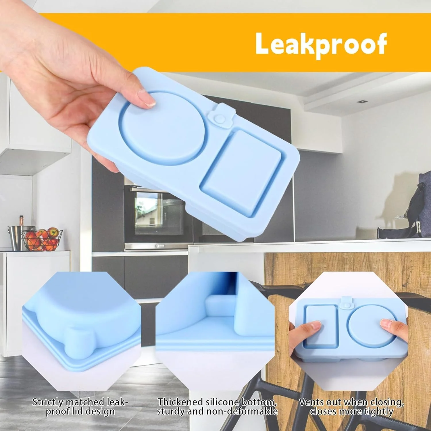 2-Pack Reusable Silicone Snack Containers with Double Compartments and Leakproof Lids, Portable Kids Lunch Boxes for Fruits, Nuts, Yogurt, Salad, Sandwiches, Meal Prep, Blue & Pink