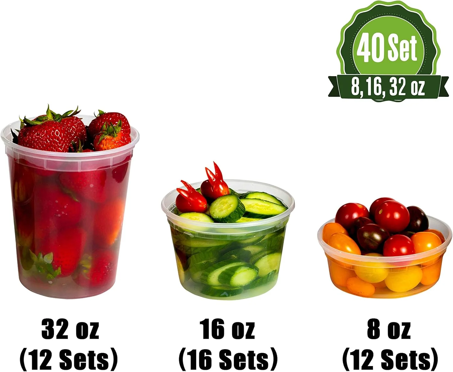 ظروف پلاستیکی نگهداری غذا SafeWare Deli به همراه درب، بسته ترکیبی کوچک ضد نشت مناسب اسلایم [قابل استفاده مجدد، نگهداری در آشپزخانه، یکبار مصرف، آماده سازی غذای ناهار، سوپ، کنترل وعده، قابل استفاده در مایکروویو و فریزر] 40 ست