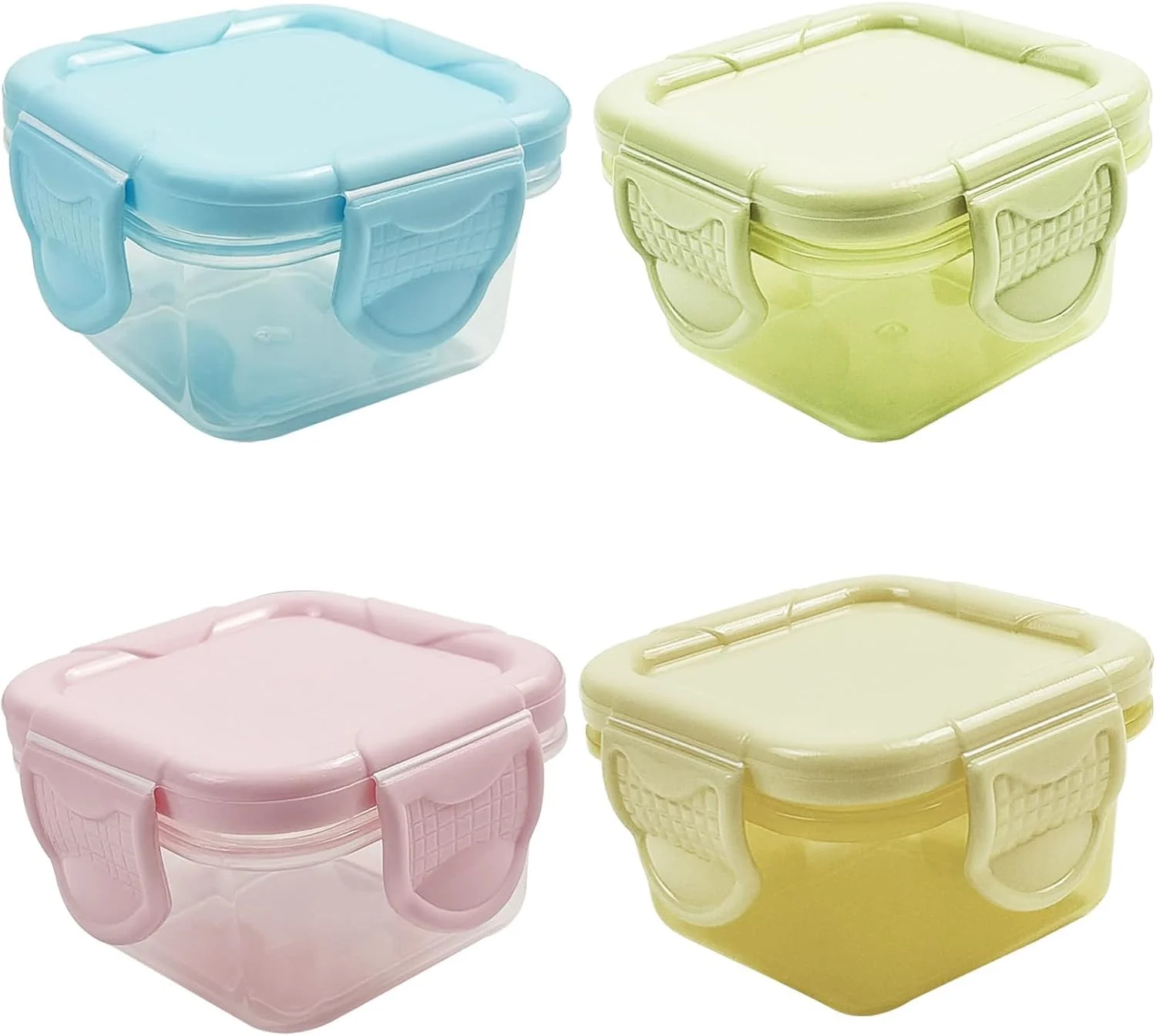 ظروف سس پلاستیکی 60 میلی لیتری NALACAL، قابل استفاده مجدد، ست 4 عددی، فنجان های کوچک سس با درب های محکم، ظروف غذای ضد نشت برای جعبه ناهار